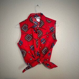 Vintage 80’s Red Western Cropped Shirt Jean’s Wear